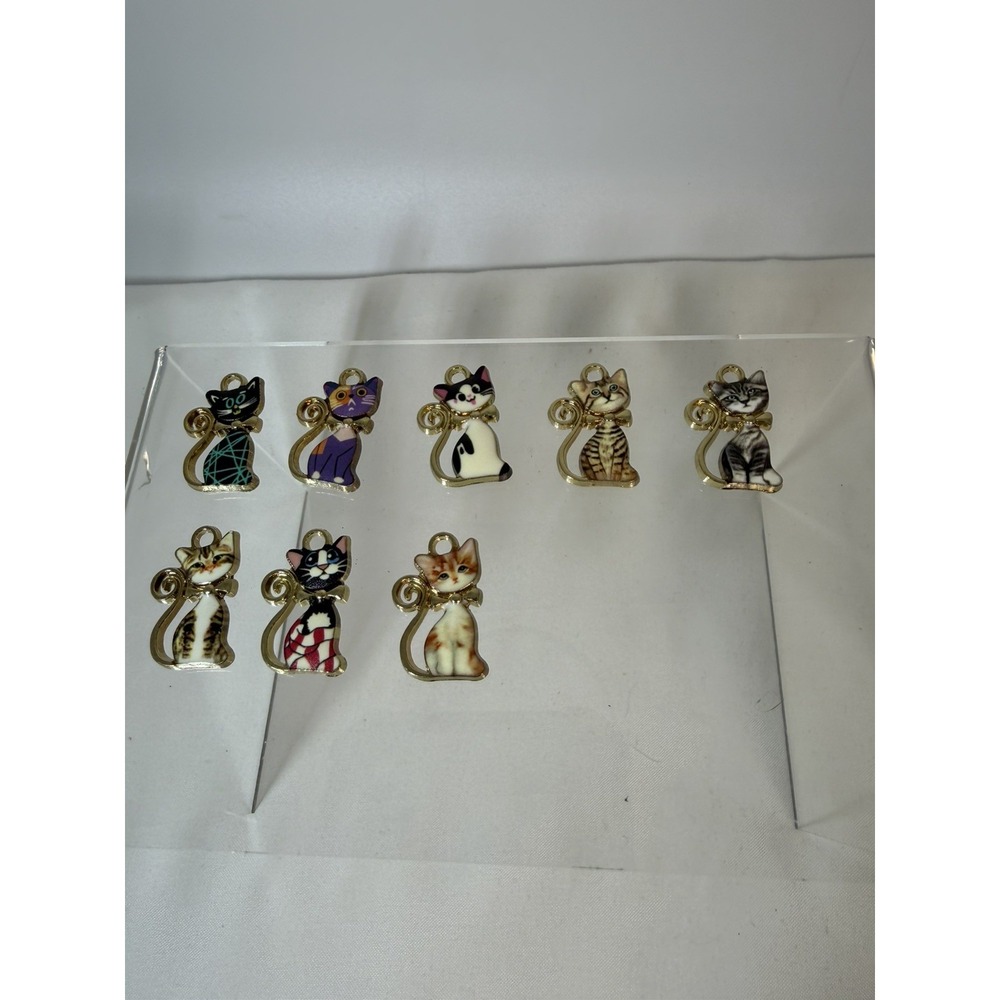 40 Gold Enamel Cat Charms for Jewelry Making, Colorful Metal Charms Pendant…